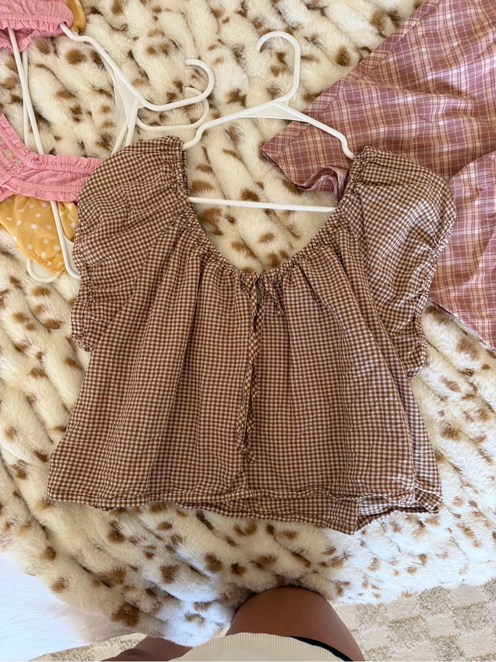 a new day Brown Gingham Puff-Sleeve Blouse